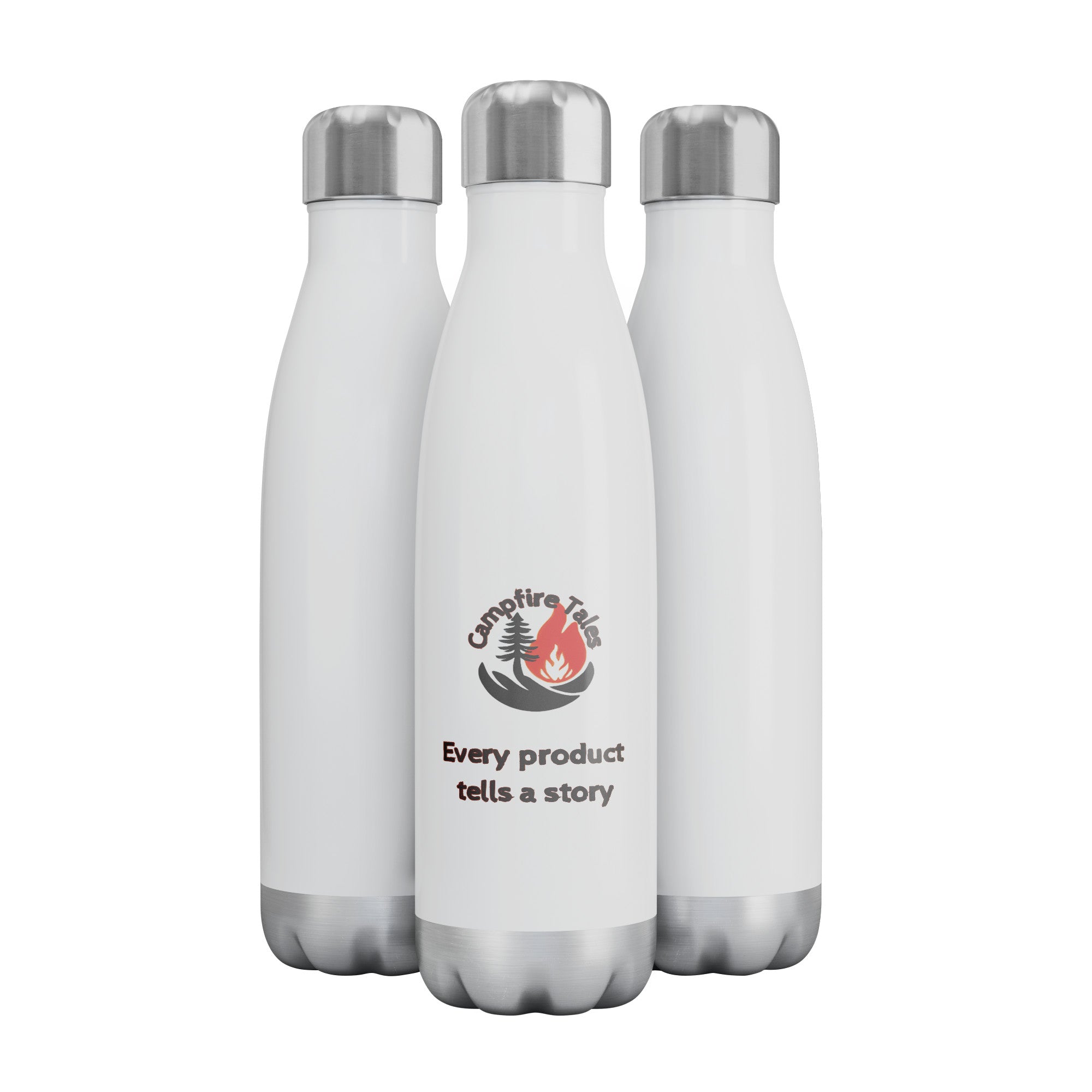 Three 20 oz insulated stainless steel water bottles with logo and ‘Every product tells a story’ text – eco-friendly, durable, and perfect for staying hydrated.”
Details: This captures the variety of three bottles, emphasizing their eco-friendly and durable design, ideal for showcasing options or everyday hydration needss