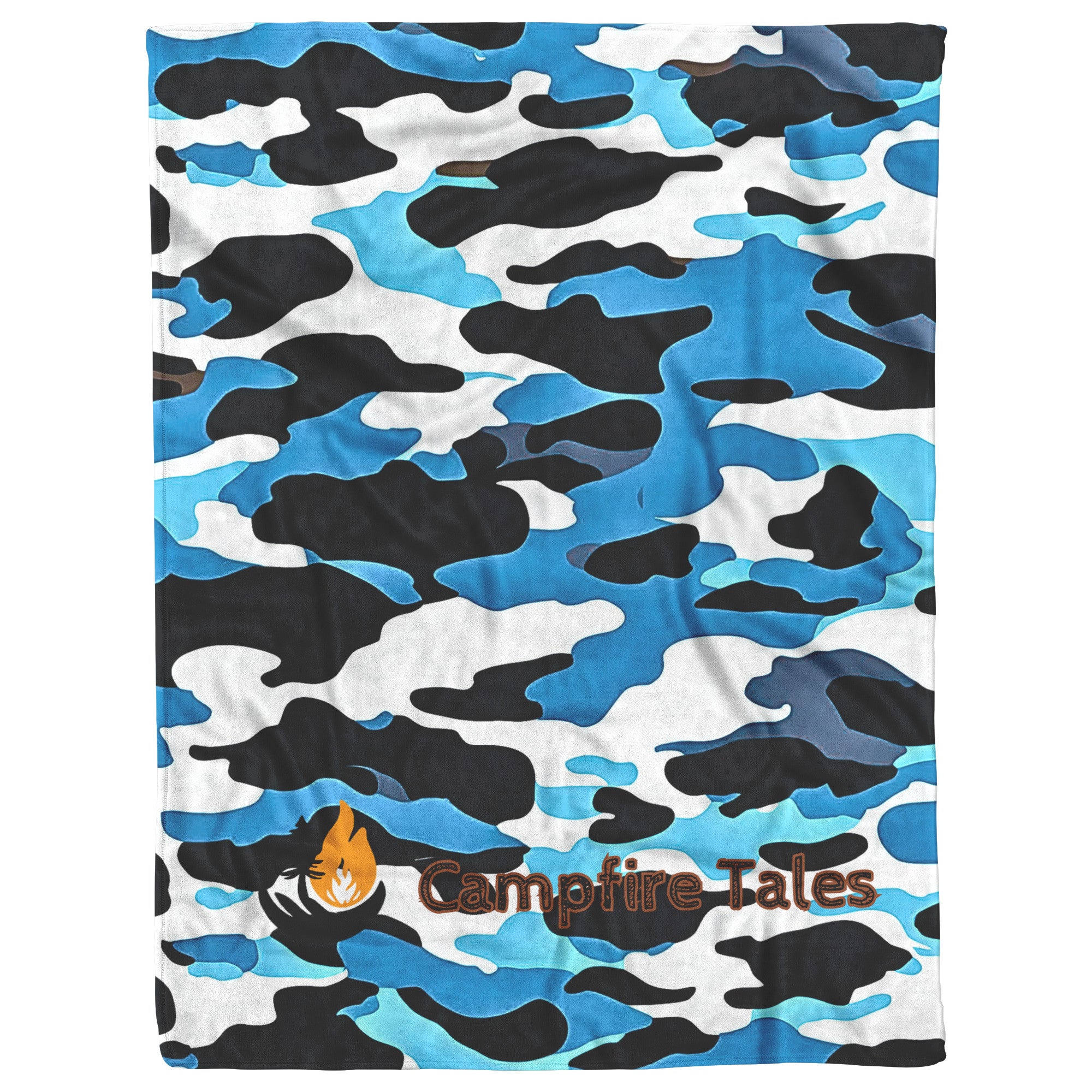 Cozy black, blue and white camo sherpa fleece blanket – semi-weighted for extra comfort and anxiety relief, perfect for cold nights or snuggling in.