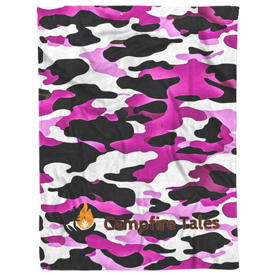 Cozy black, purple and white camo sherpa fleece blanket – semi-weighted for extra comfort and anxiety relief, perfect for cold nights or snuggling in. 