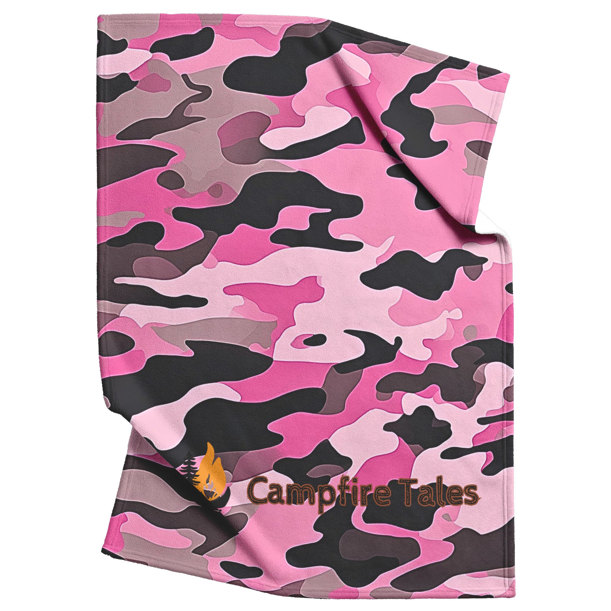 Cozy black, pink and white camo sherpa fleece blanket – semi-weighted for extra comfort and anxiety relief, perfect for cold nights or snuggling in.