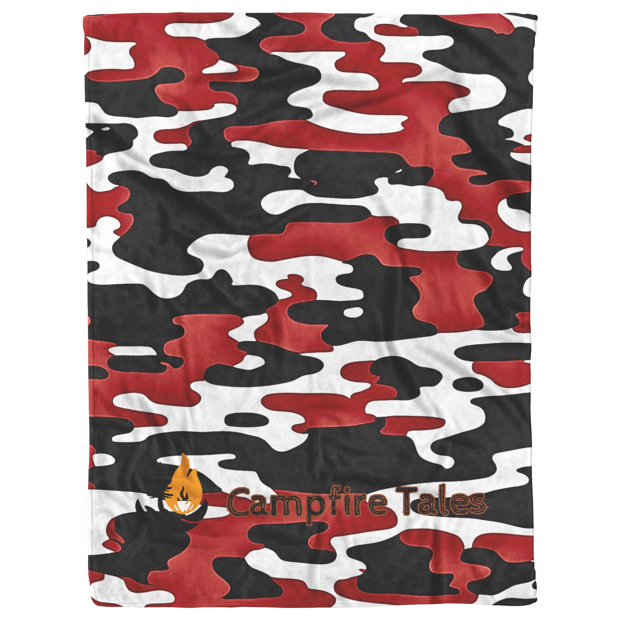 Cozy black, red and white camo sherpa fleece blanket – semi-weighted for extra comfort and anxiety relief, perfect for cold nights or snuggling in.