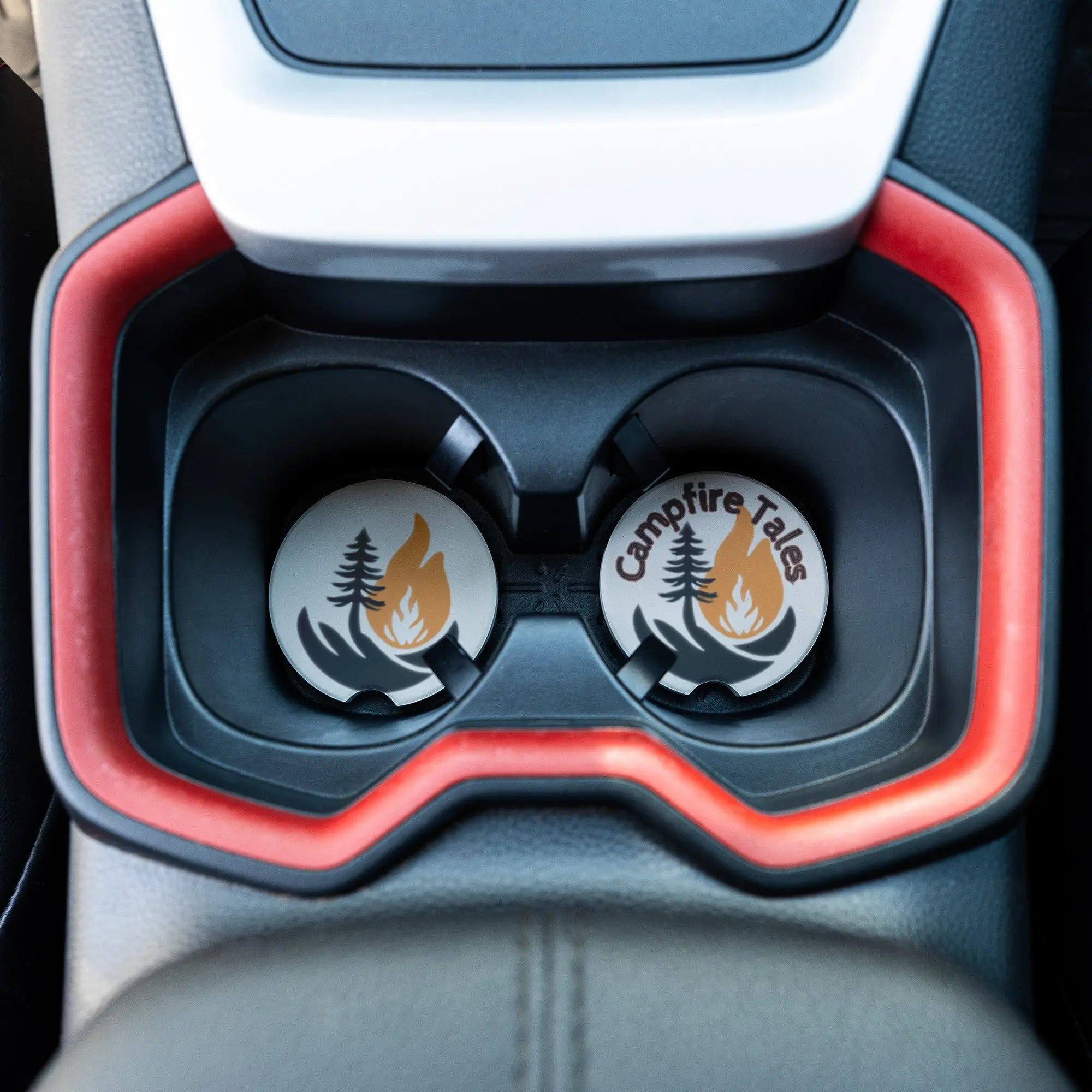 Soapstone Resilience Car Coaster in car cup holder, sparking storytelling and mental health grit for Campfire Tales.