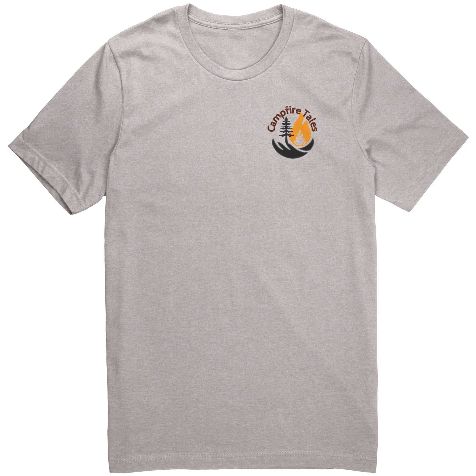 This unisex gray t-shirt from campfiretales features lightweight comfort with a small logo on the left chest. What happens up north stays up north is elegantly displayed around a graphic of a campfire and pine trees, capturing that Northern Vibe.