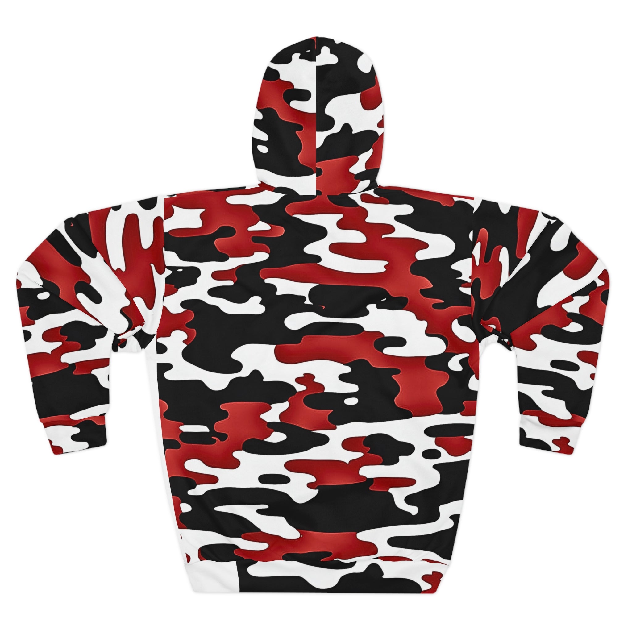 Unisex Red Camo Resilience Hoodie rear view igniting Campfire Tales’ mental health and story vibes.
